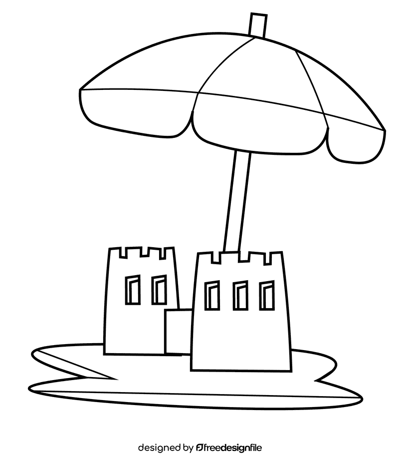 Beach umbrella castle black and white clipart