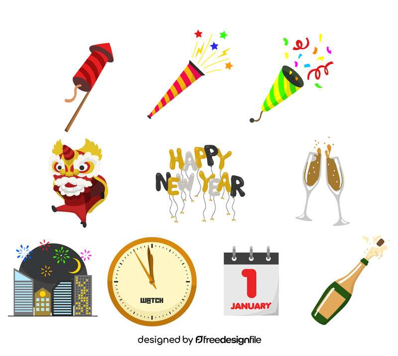 Happy New Year clipart set vector