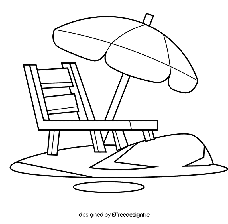 Beach umbrella couch black and white clipart