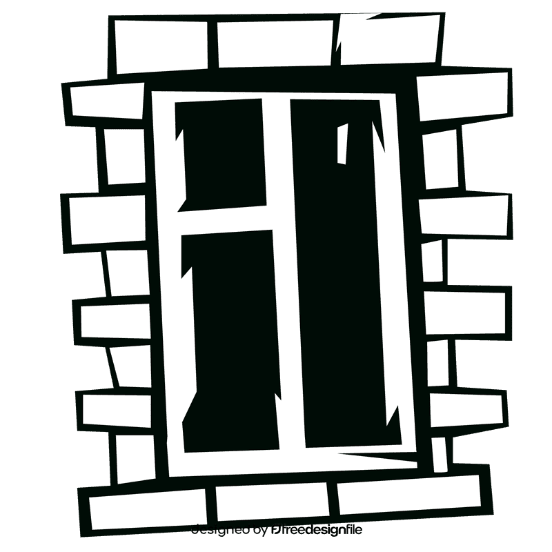 Brick wall window black and white clipart
