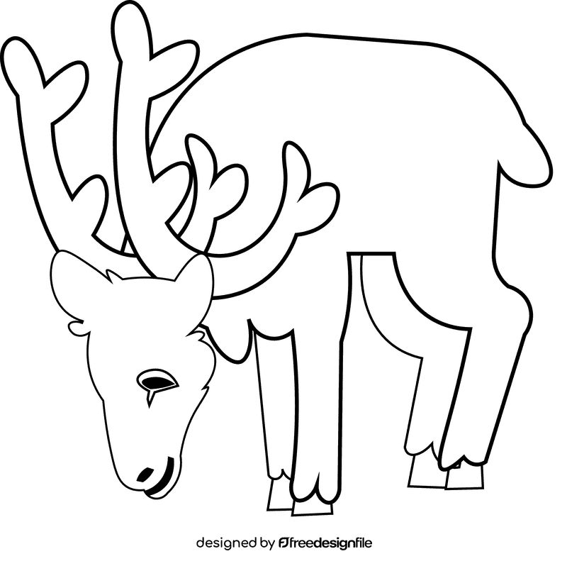 Caribou eating black and white clipart