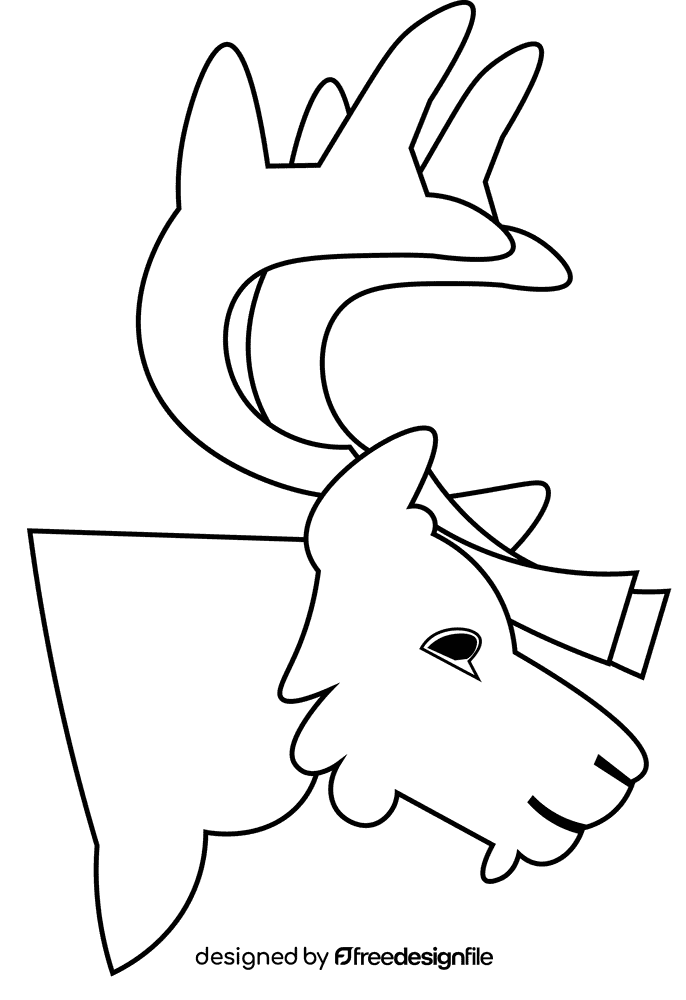 Caribou head black and white clipart