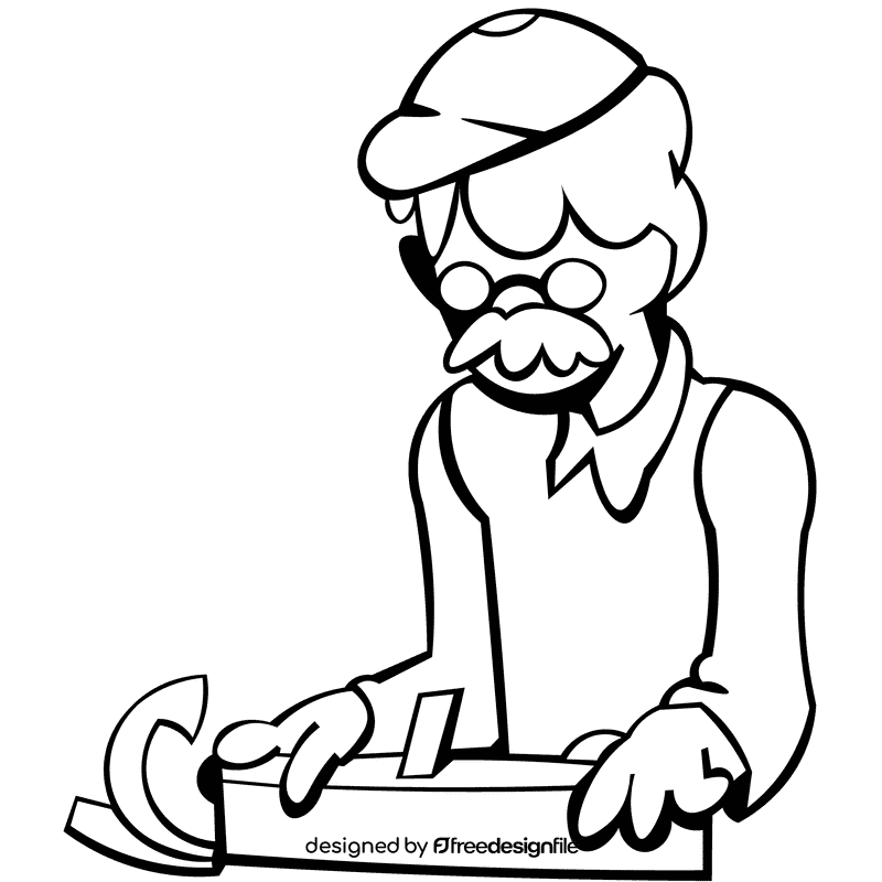 Carpenter old man black and white clipart