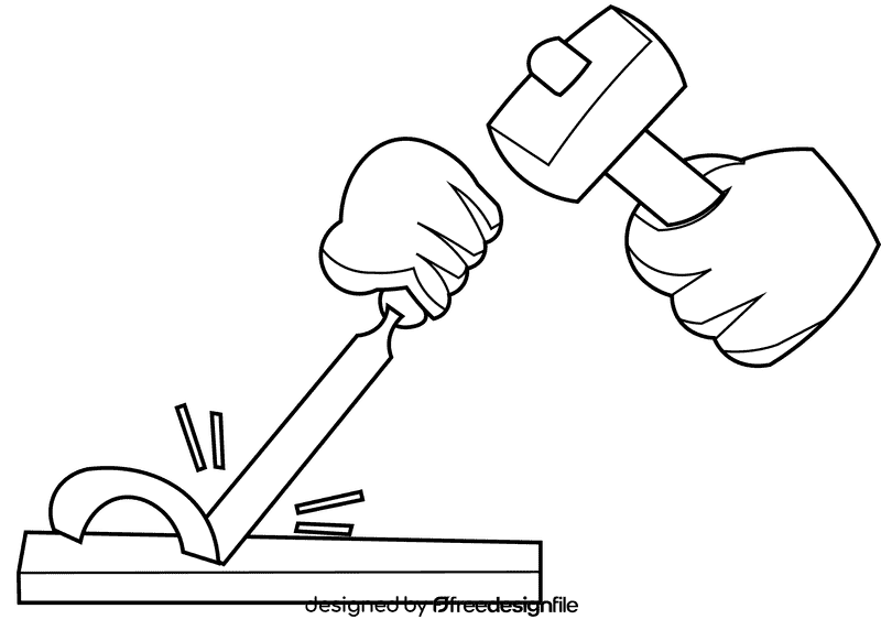 Chisel wood working black and white clipart
