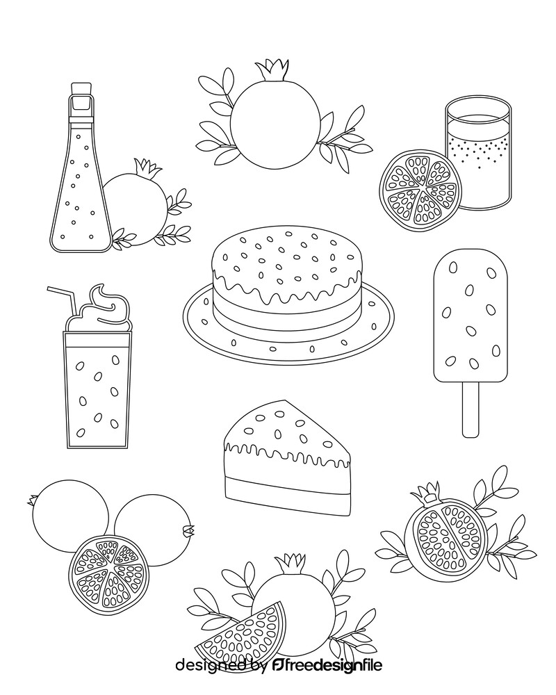 Pomegranate fruit set black and white vector