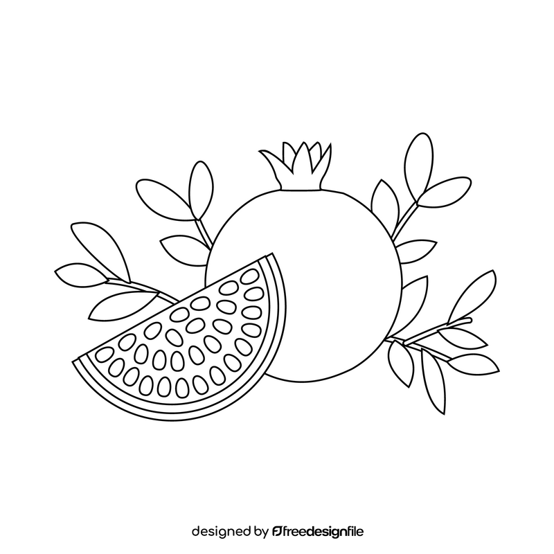 Pomegranate fruit black and white clipart vector free download