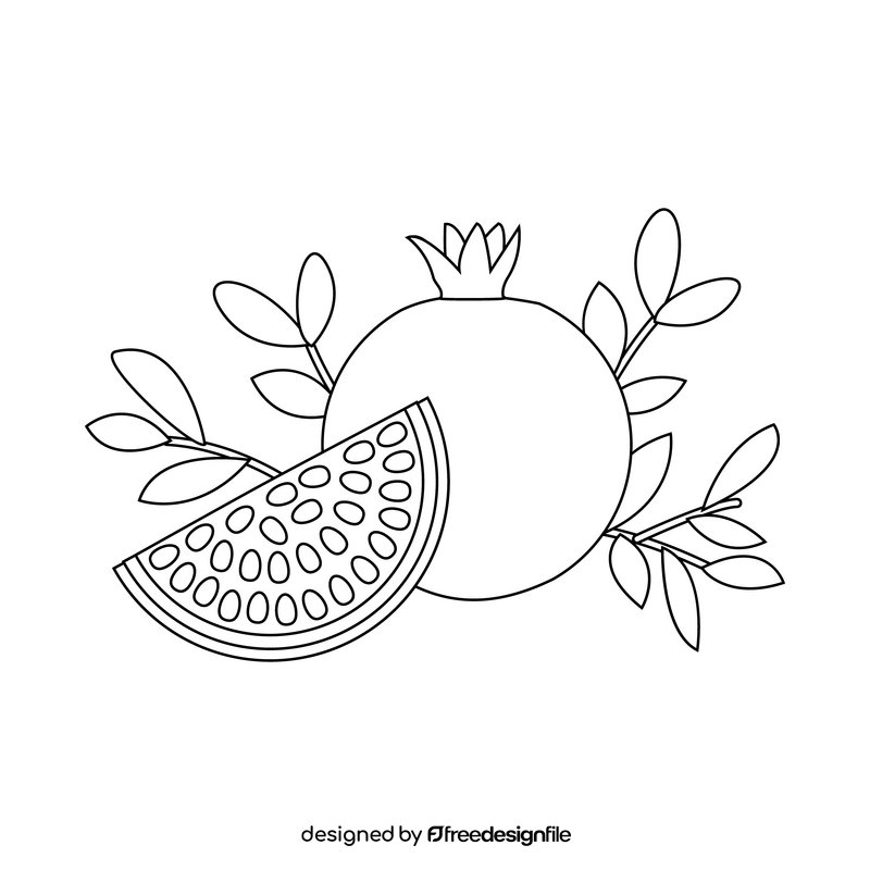 Pomegranate fruit black and white clipart