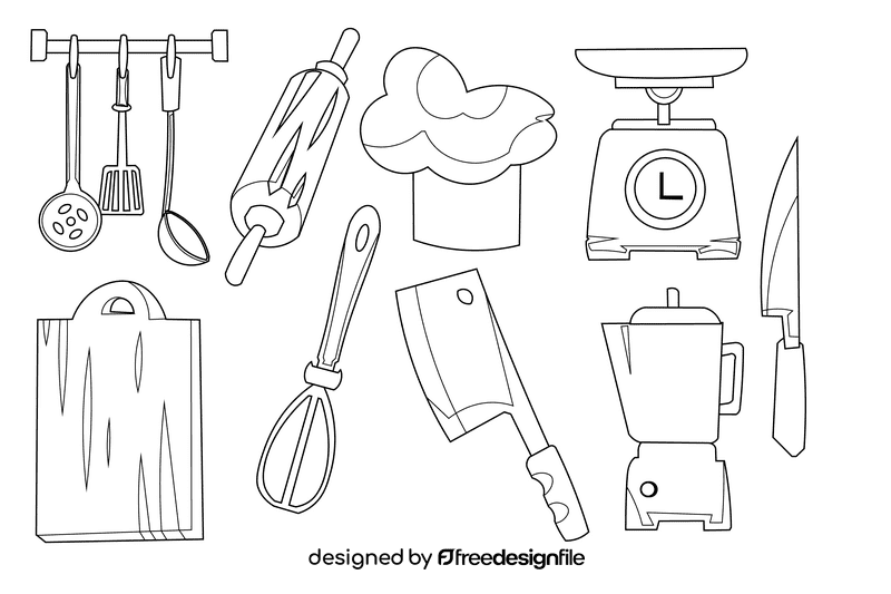 Cooking utensils black and white vector