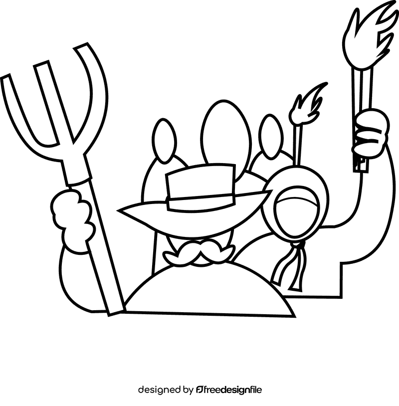 Crowd rebellion black and white clipart