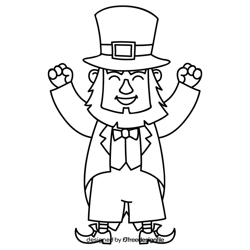 St Patrick's Day Leprechaun drawing black and white clipart