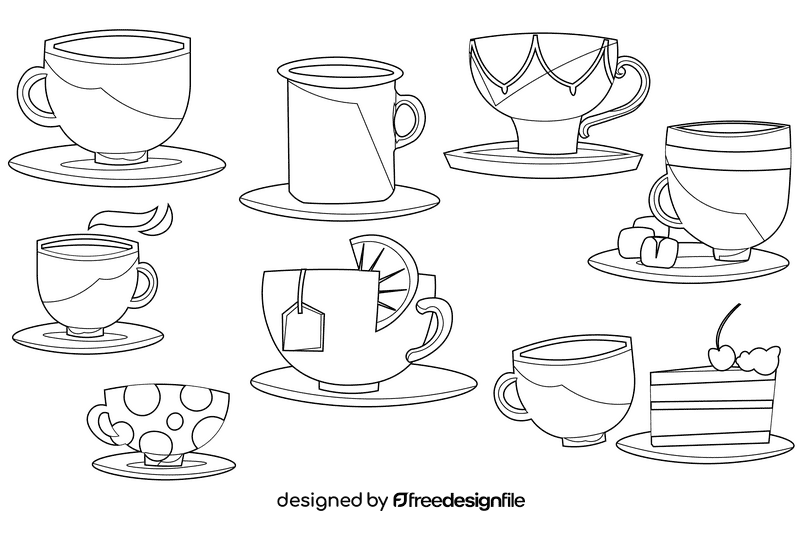 Cup and saucer black and white vector