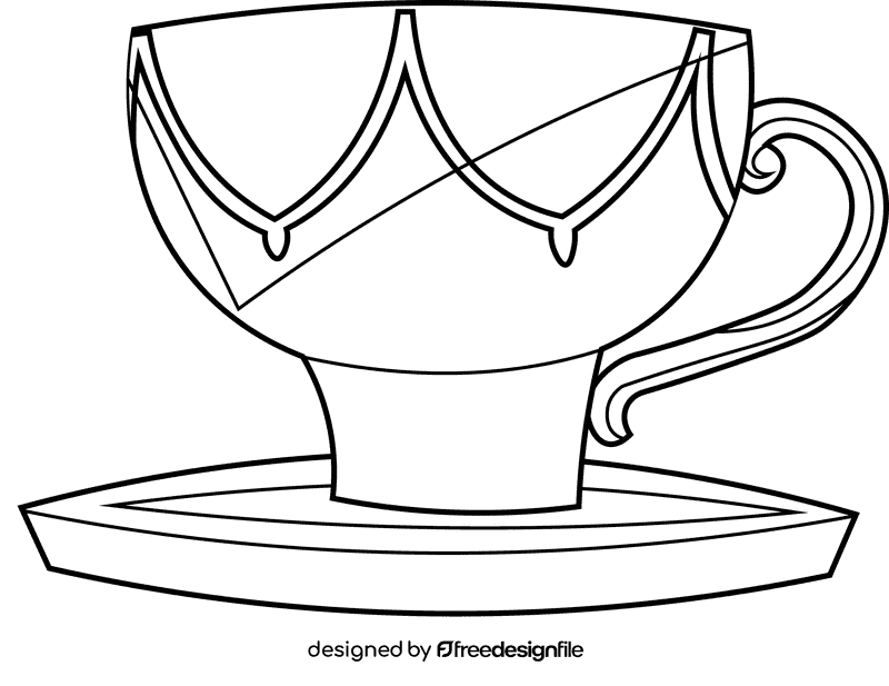 Cup and saucer arabic black and white clipart