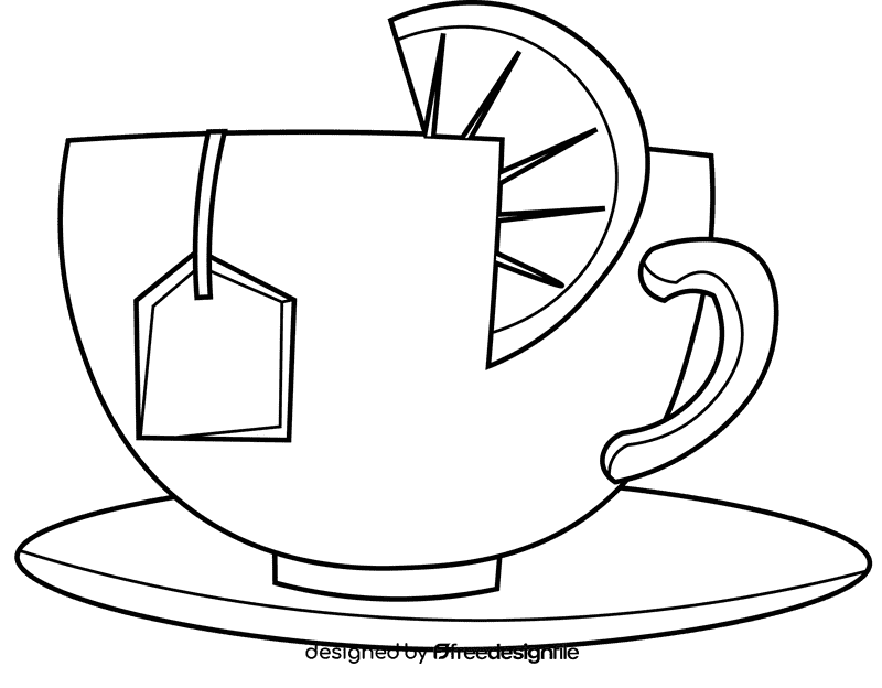 Cup and saucer lemon black and white clipart