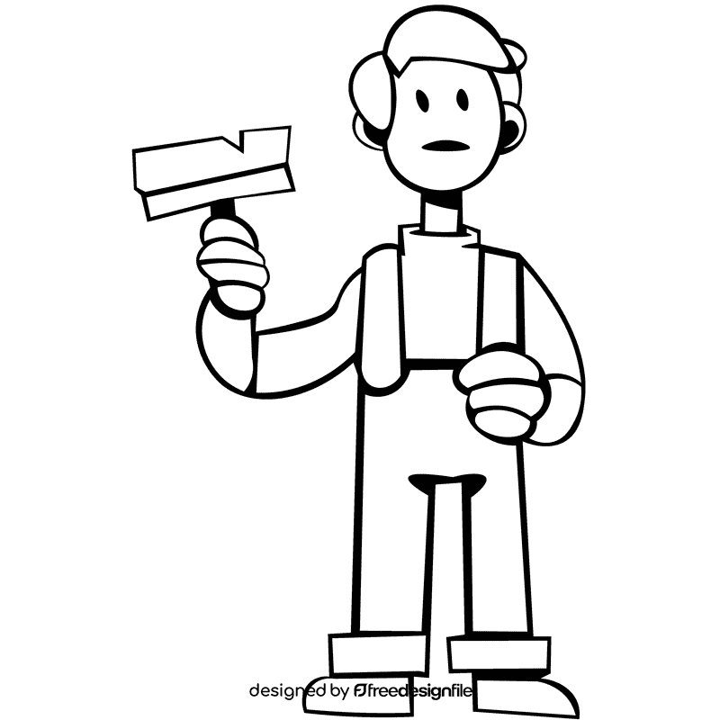 Custodian character brush black and white clipart