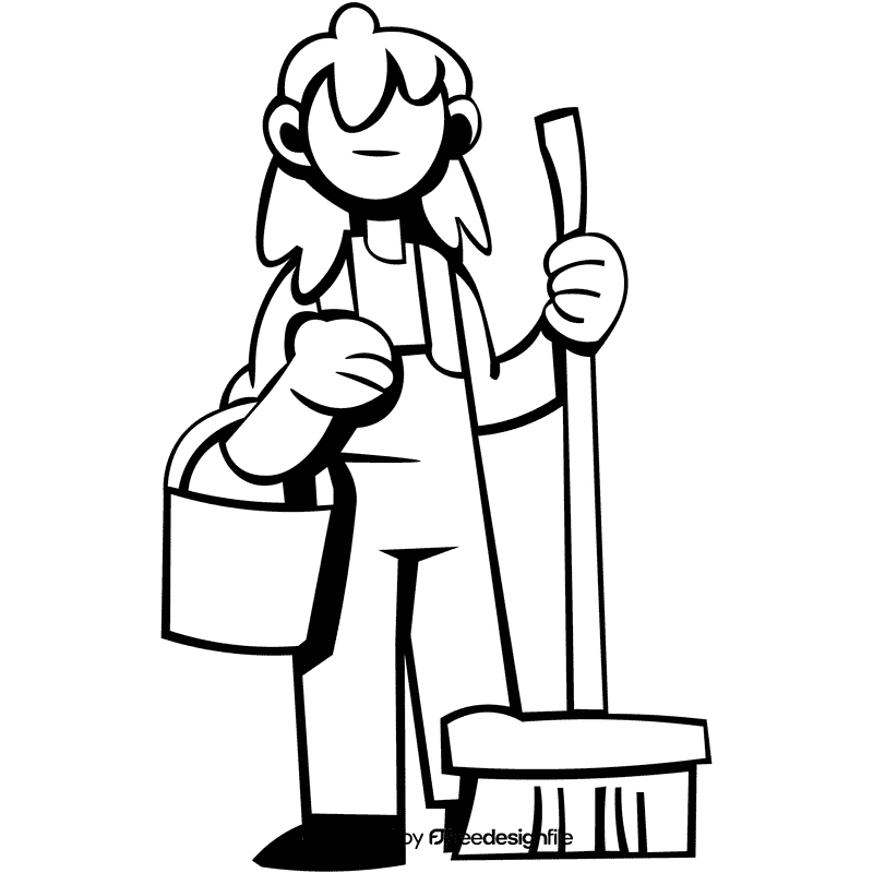 Custodian character bucket black and white clipart