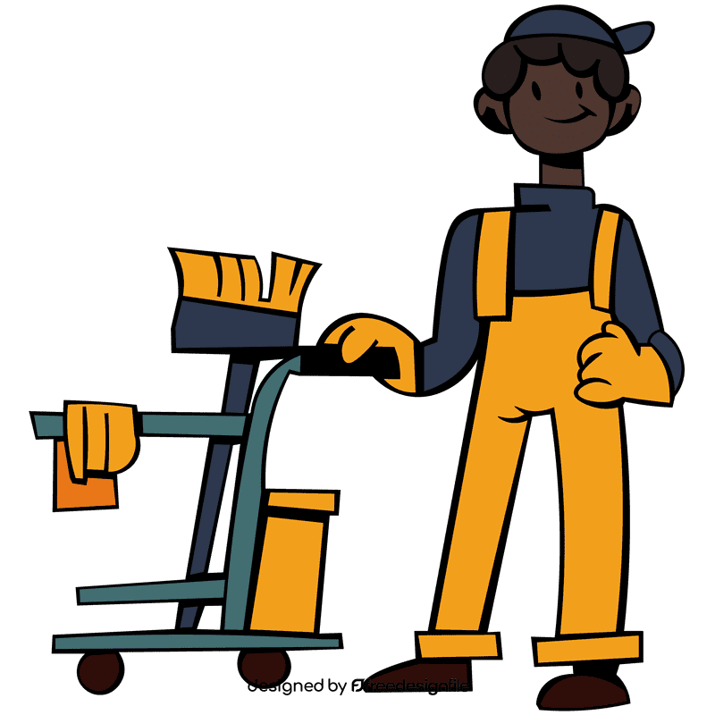 Custodian character cart clipart