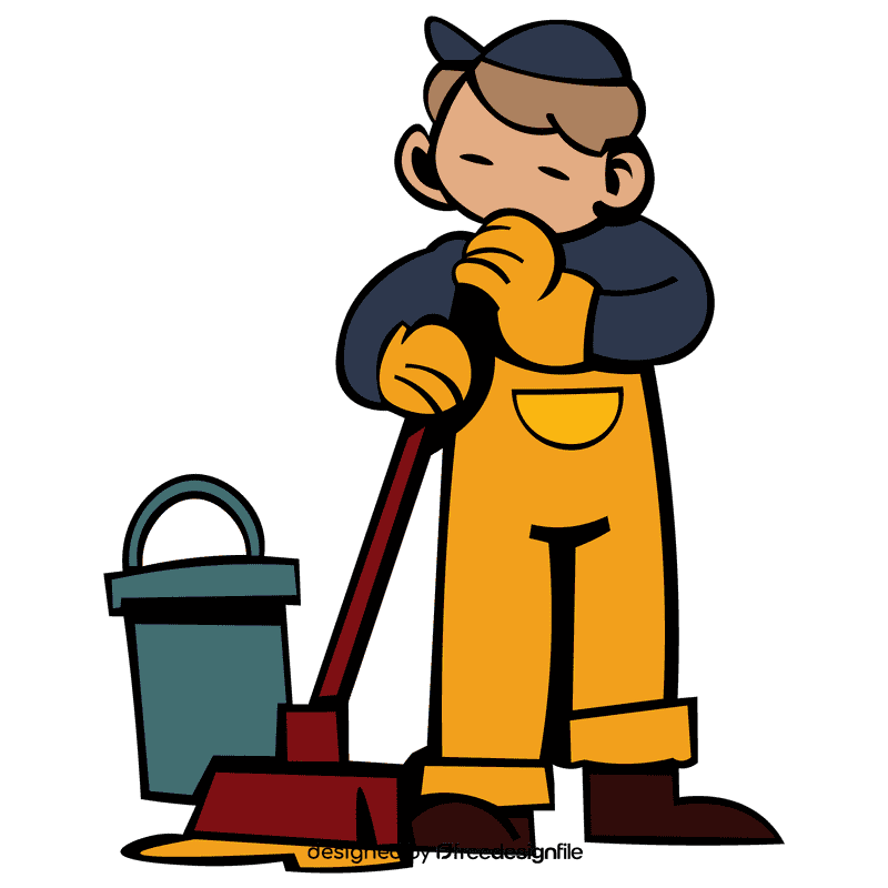 Custodian character cleaner clipart