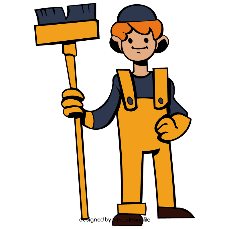 Custodian character mop clipart