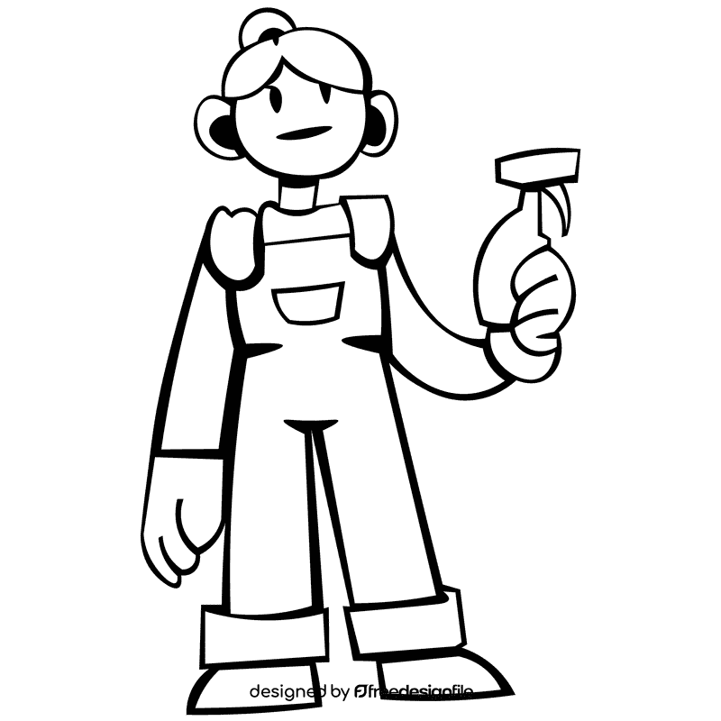 Custodian character spray black and white clipart