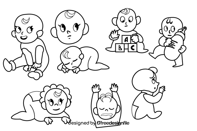 Cute baby black and white vector