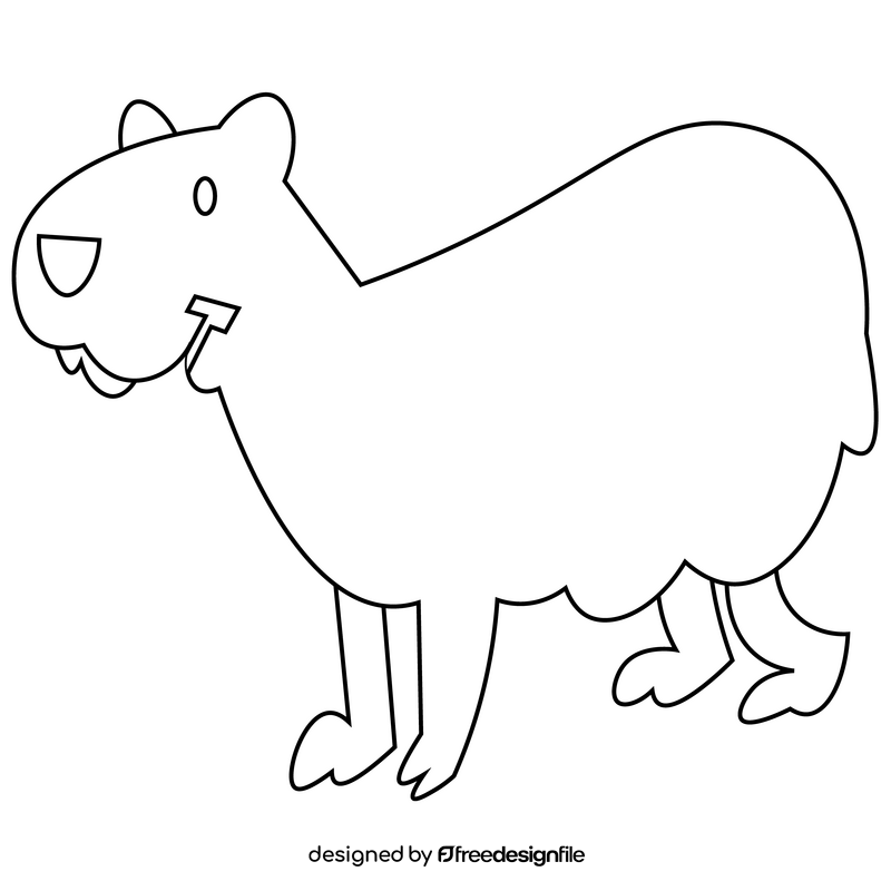 Capybara cartoon drawing black and white clipart