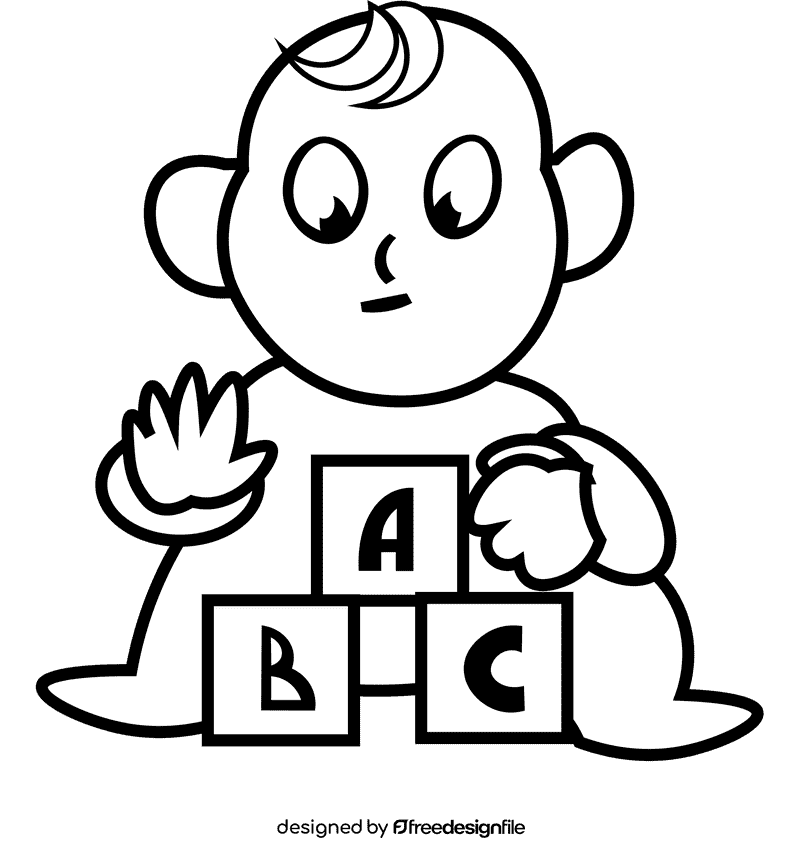 Cute baby blocks black and white clipart
