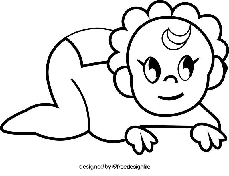 Cute baby crawl black and white clipart