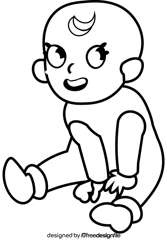 Cute baby sit black and white clipart