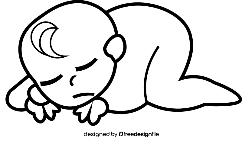 Cute baby sleep black and white clipart