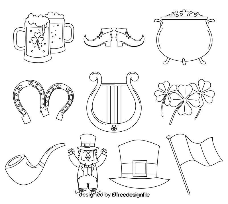 St Patricks Day clipart set black and white vector free download