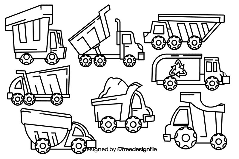 Dump truck black and white vector