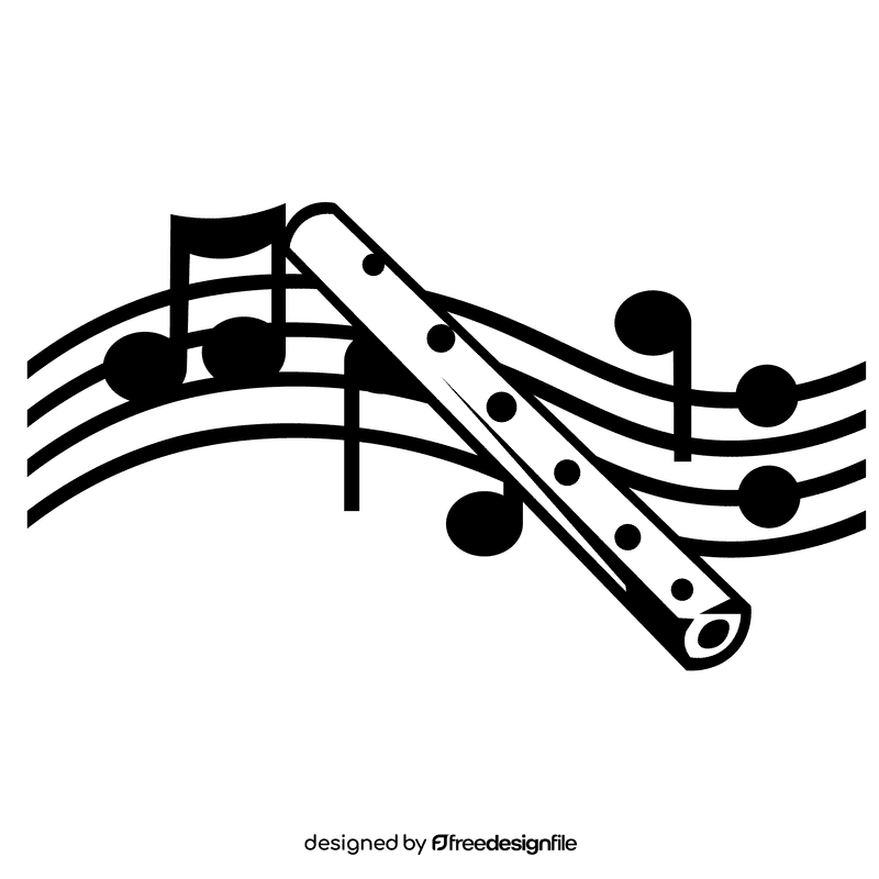 Flute notes black and white clipart