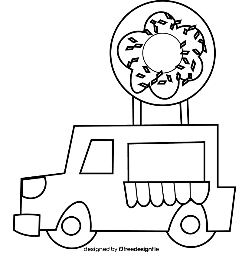 Food truck donut black and white clipart
