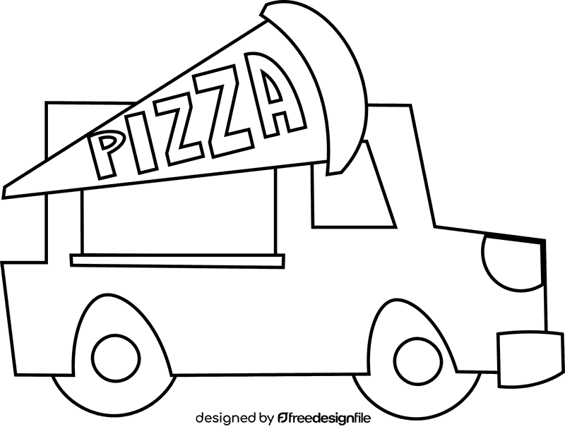 Food truck pizza black and white clipart
