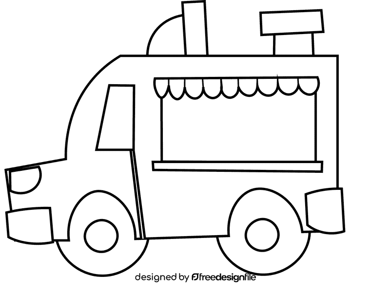 Food truck truck black and white clipart
