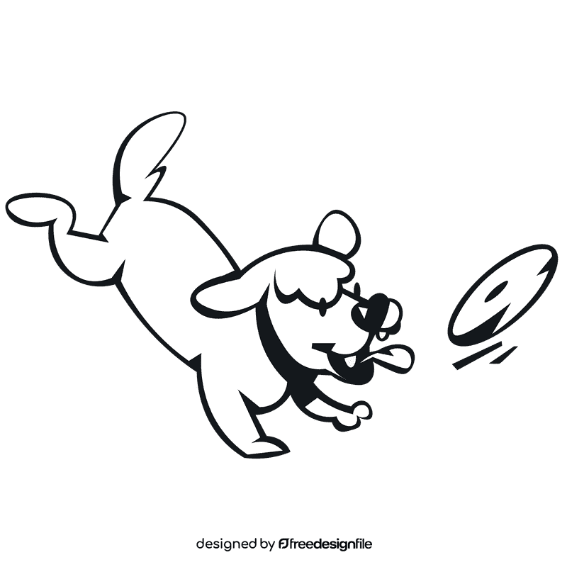 Frisbee dog black and white clipart