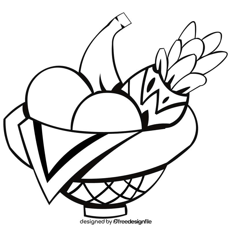 Fruit basket pineapple black and white clipart