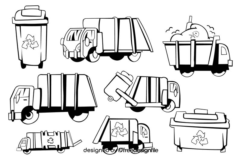 Garbage truck black and white vector