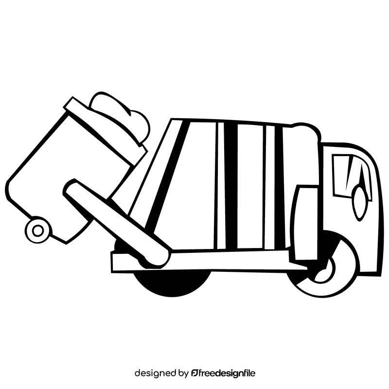 Garbage truck loading black and white clipart