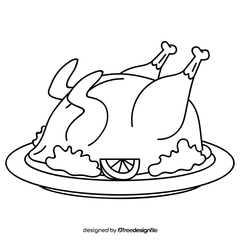 Roasted chicken thanksgiving drawing black and white clipart