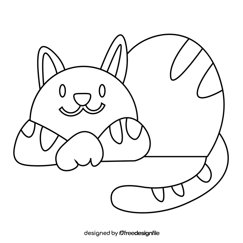Cute cartoon cat drawing black and white clipart
