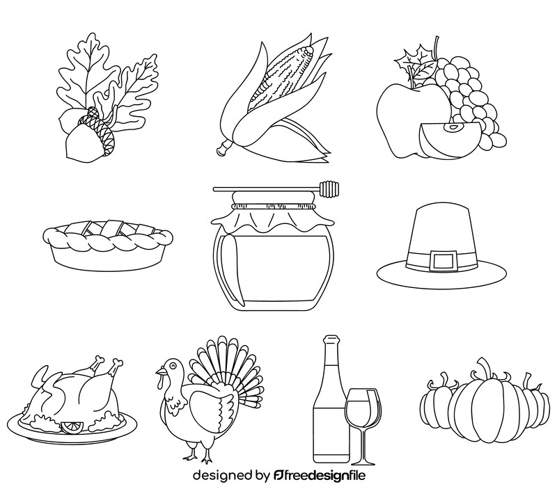 Thanksgiving clipart set black and white vector