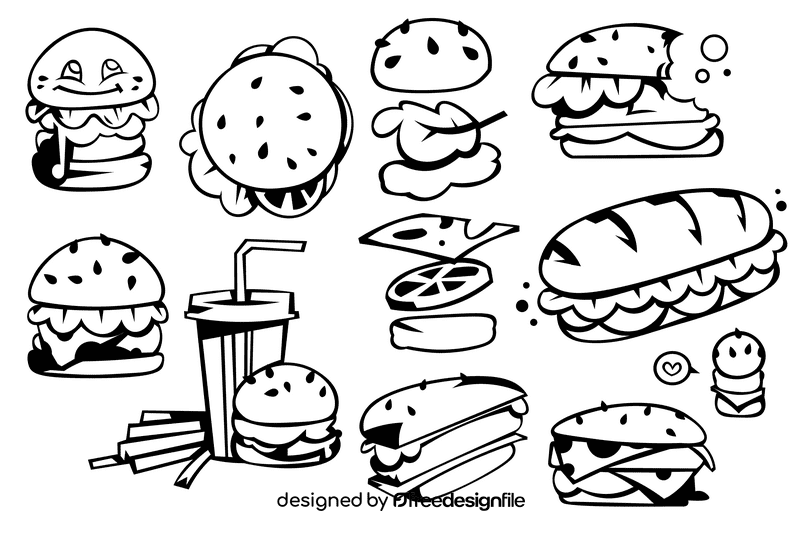 Hamburger black and white vector
