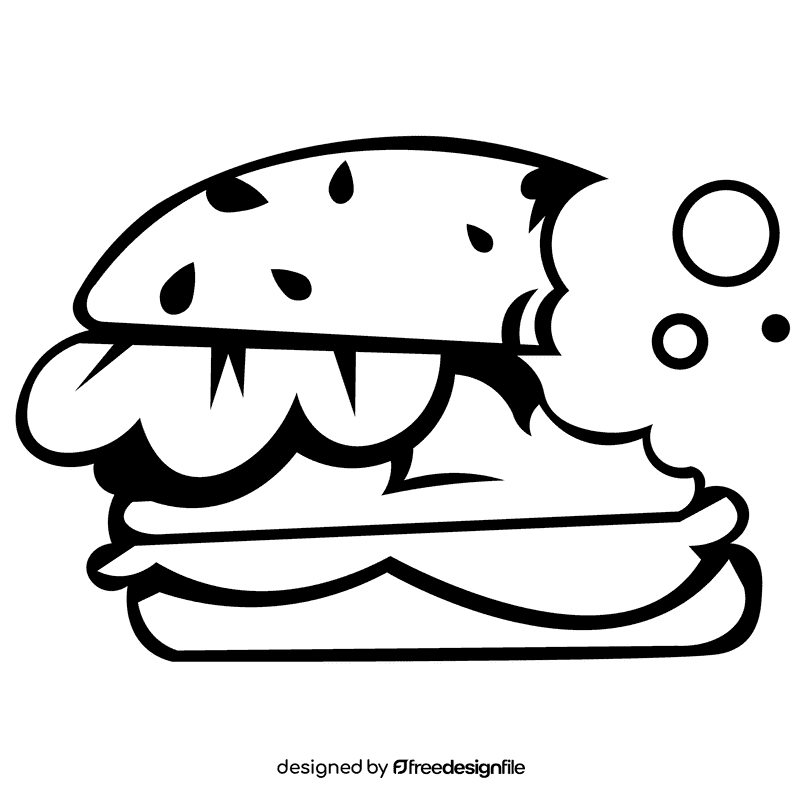 Hamburger bite black and white clipart