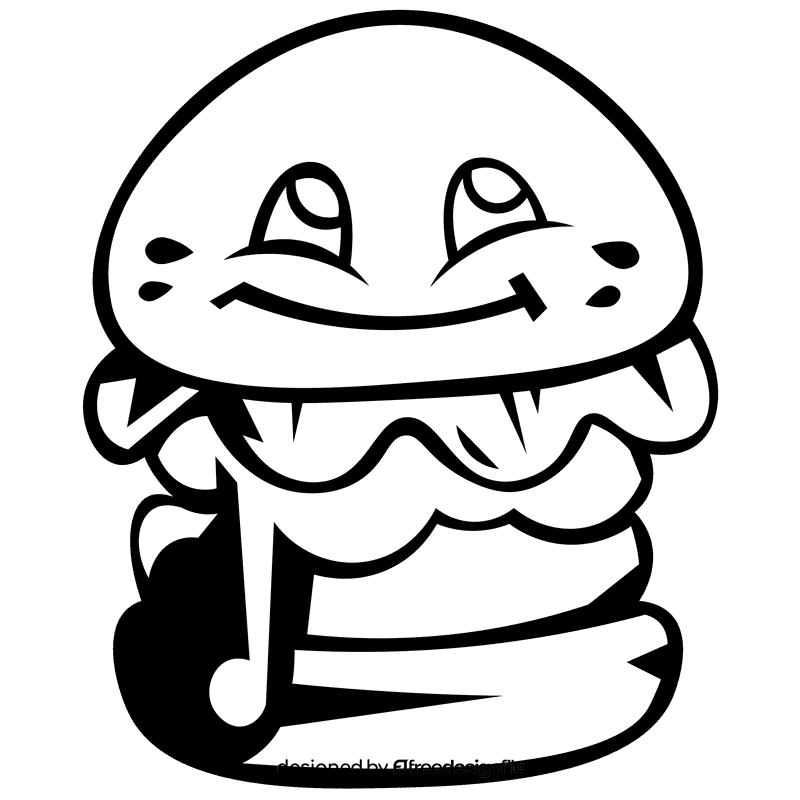 Hamburger character black and white clipart