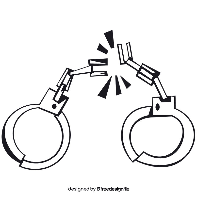 Handcuffs broken black and white clipart