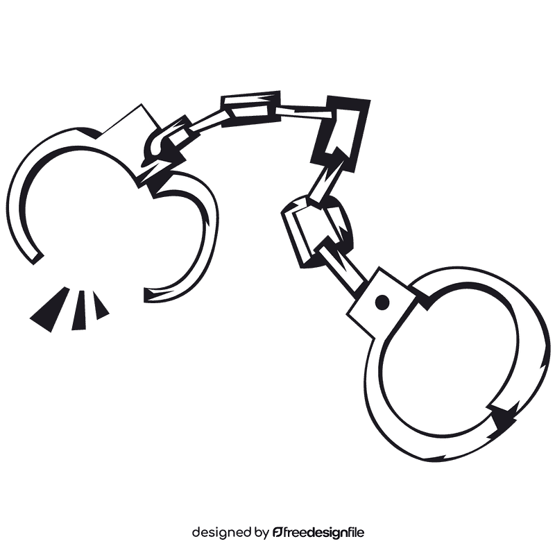 Handcuffs opened black and white clipart