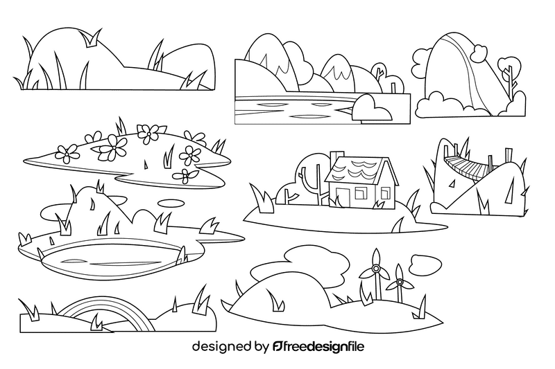 Hill black and white vector