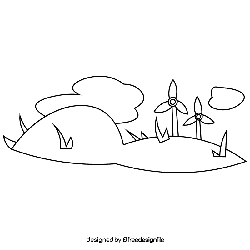 Hill wind turbines black and white clipart