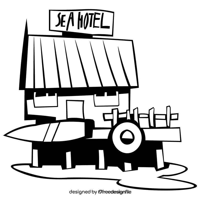 Hotel sea hotel black and white clipart